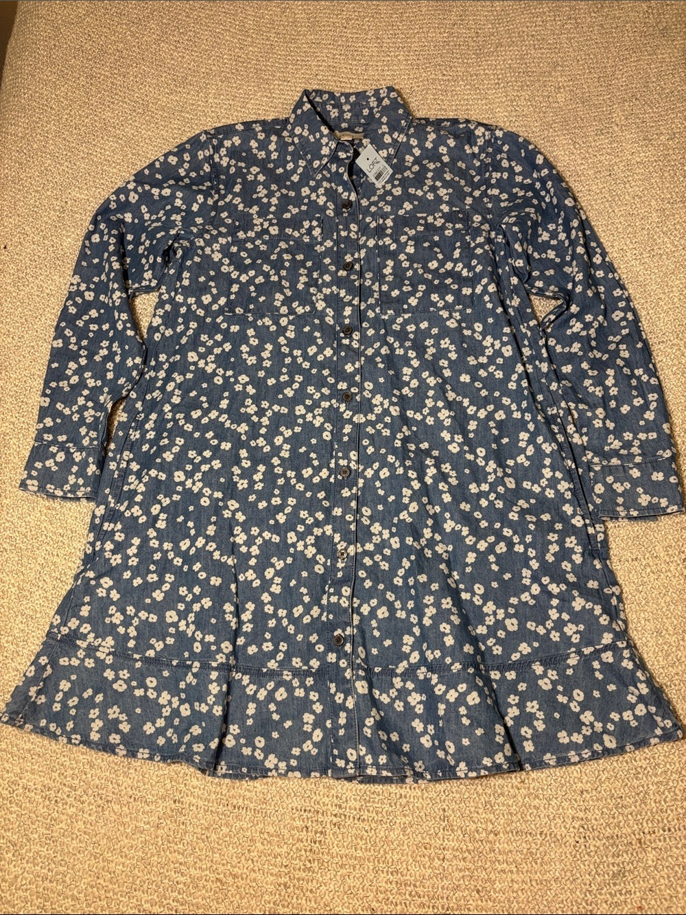LOFT Retro Bloom Chambray Denim Mini Shirtdress with Pockets - Picture 3 of 11